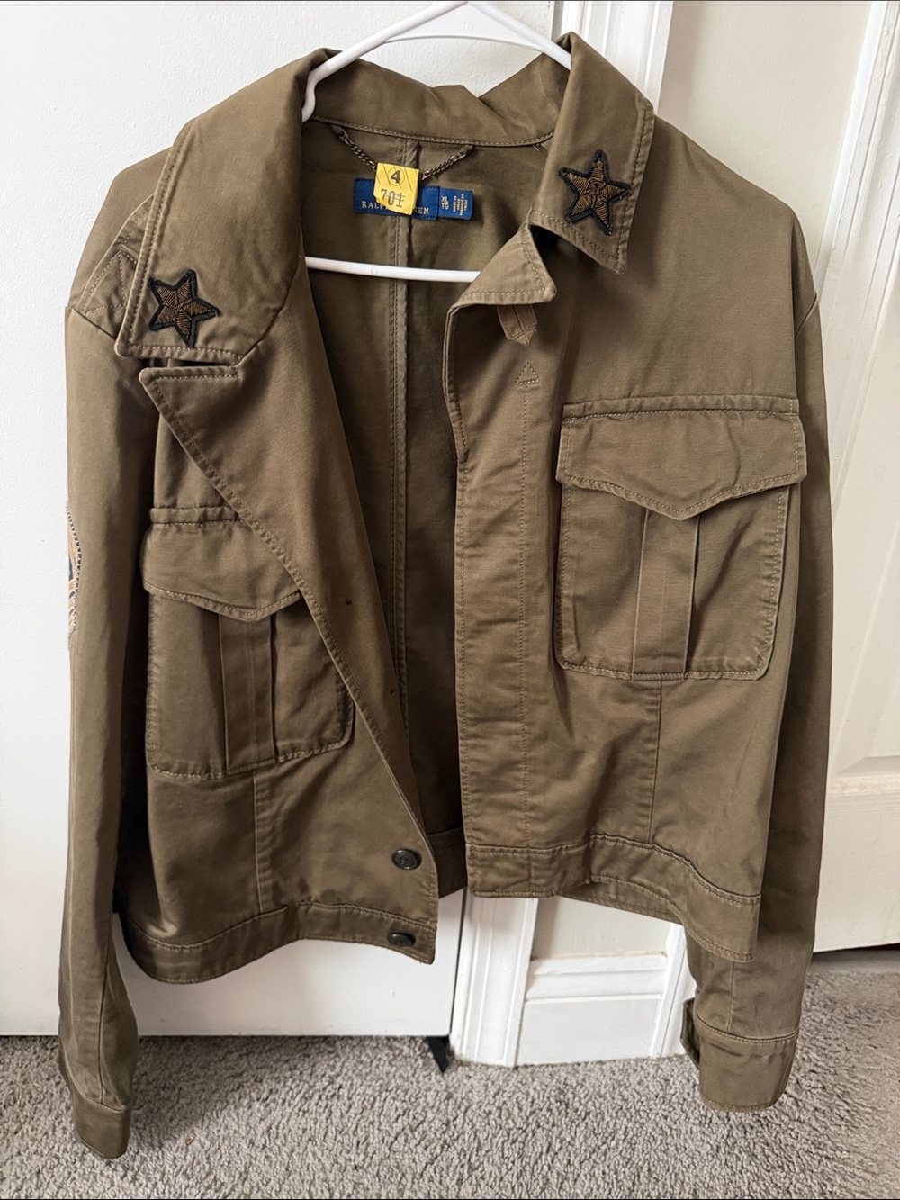 Womens XL Ralph Lauren Olive Green Military Jacket with Star Embroidery.